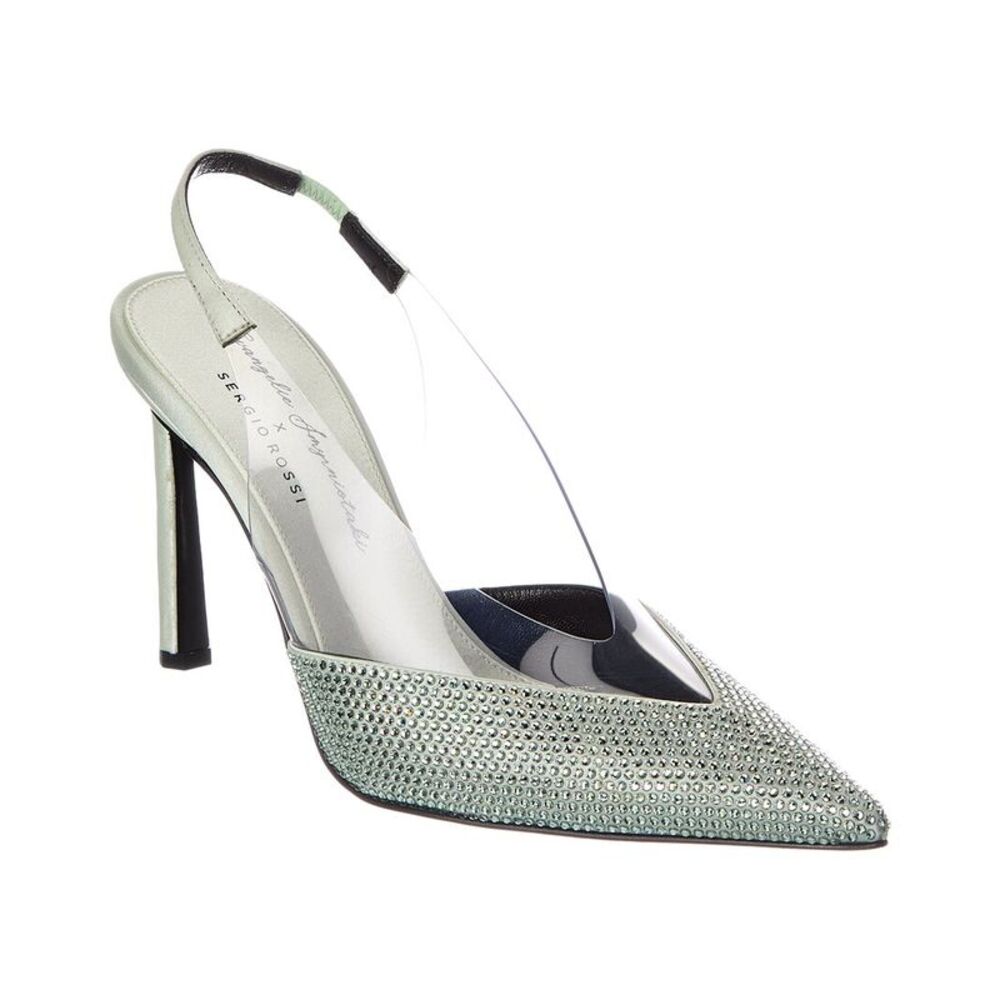 Sergio Rossi Evangelie 95 Satin & Vinyl Slingback Pump, Green